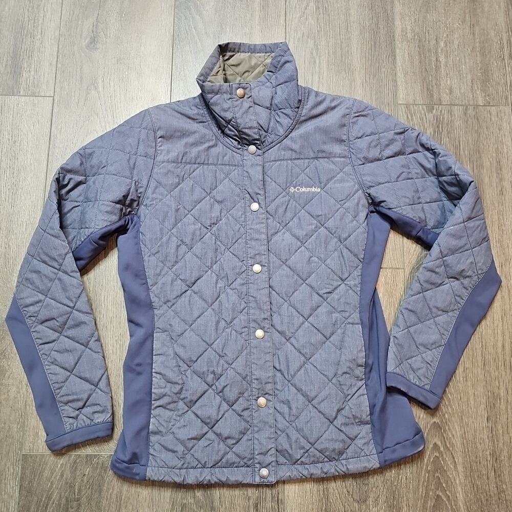 Columbia Quilted Puffer Jacket Womens Small Blue Full Zip Pocket Outdoor